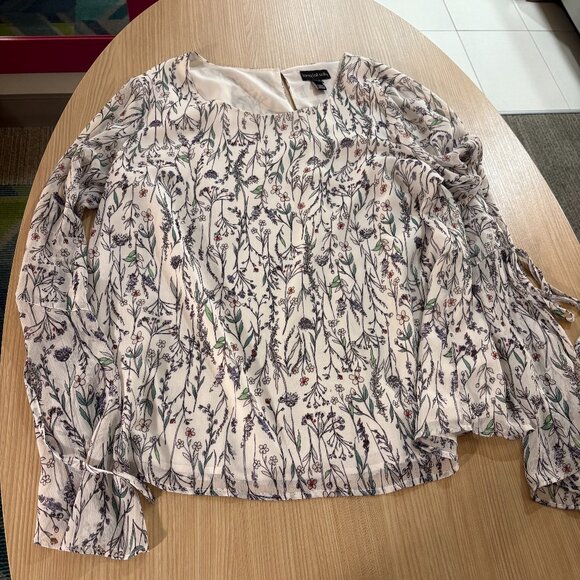 Long Tall Sally Tie Sleeve Blouse US Size 12 Floral Print Lined 100% Polyester - Picture 1 of 3